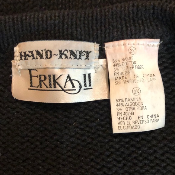 Vintage ERIKA II HandKnit 3X Cotton Ramie Holiday Sweater Poinsettia Holly NEW - Picture 13 of 16